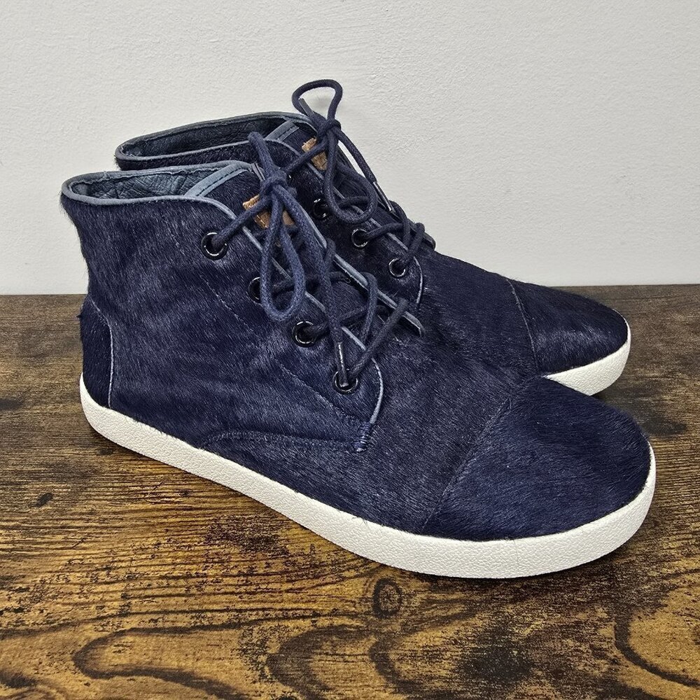 TOMS Paseo Calf Hair Leather Mid Boot Sneaker Women's Size 7.5 Lace Up Blue